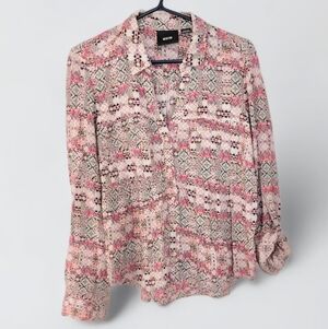 Maeve By Anthropologie Women's Pink & White Blouse Size Medium Button Up